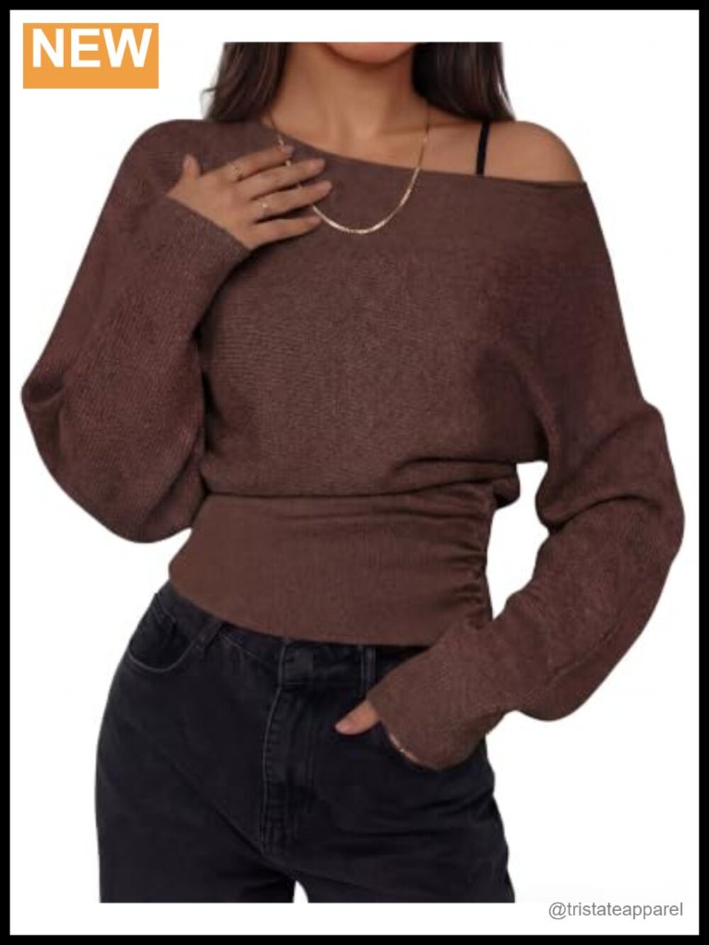 Women Off Shoulder Ribbed Knit Sweater Bat Wing Sleeve Pullover